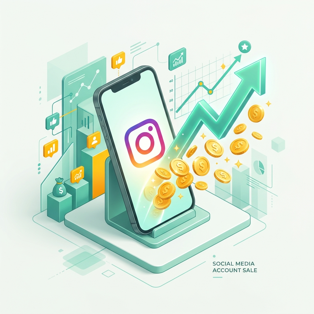 Concepto de venta de cuenta de Instagram con rentabilidad y crecimiento