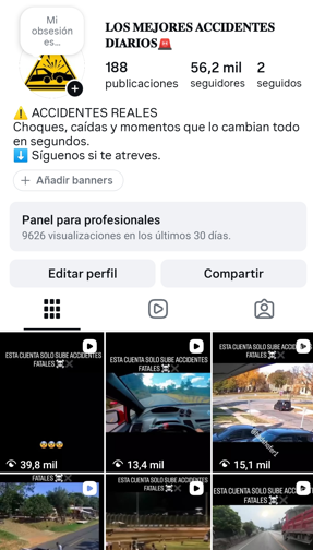 Perfil principal de la Cuenta de Instagram LOS MEJORES ACCIDENTES DIARIOS 56K