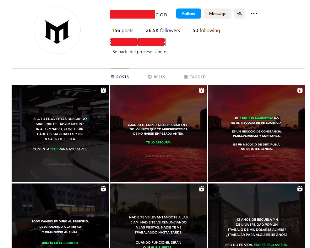 Perfil principal de la Cuenta de Instagram 26K seguidores