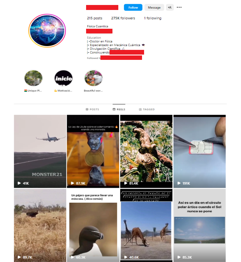 Perfil principal de la Cuenta de Física - Instagram 275K seguidores