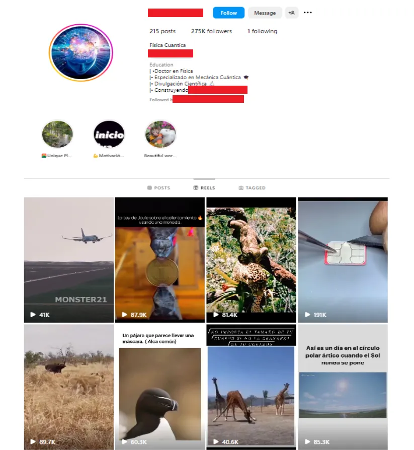 Perfil principal de la Cuenta de Física - Instagram 275K seguidores