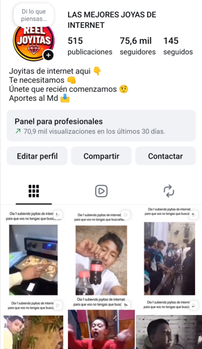 Perfil principal de la Cuenta de Instagram Las joyitas de internet_ 76K
