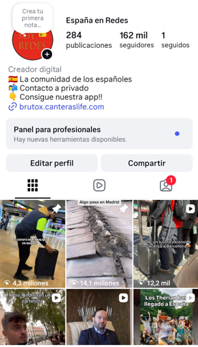Perfil principal de la Cuenta de Instagram redes.esp 163K